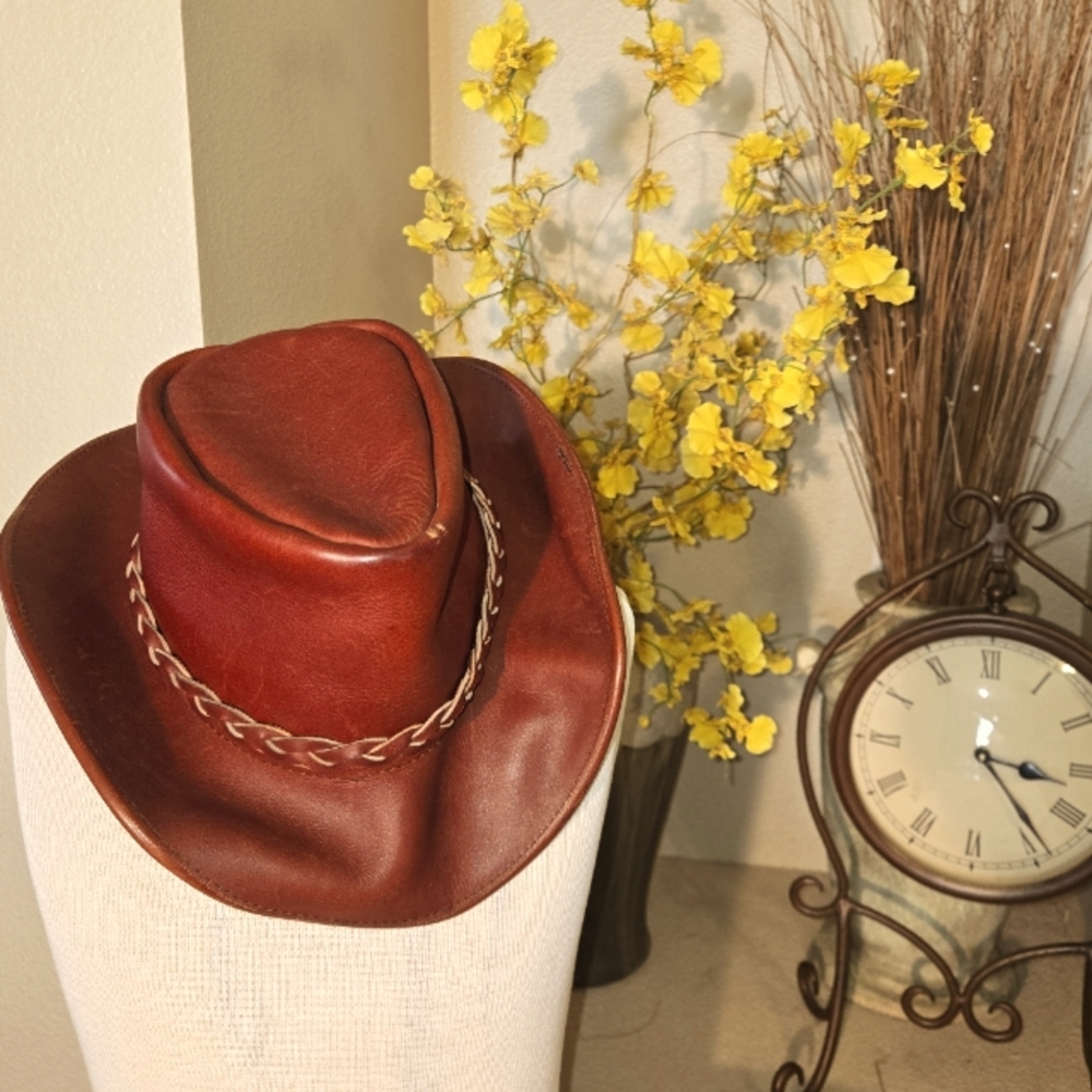 Genuine Leather Hat Handcrafted Size L